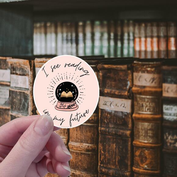 Crystal Ball Reading Books Sticker, Funny Bookish Booktok See The Future Mystic - Picture 1 of 3
